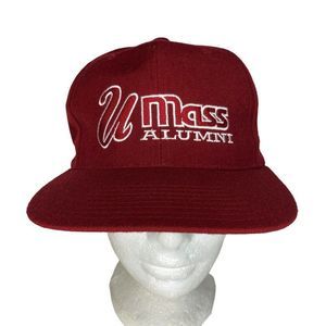 Vintage UMass Hat Alumni Red Wool Snap Back Trucker Cap Head Master 1990s White